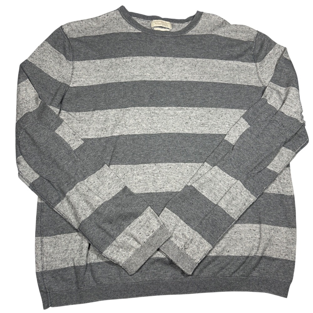 Banana Republic Mens Grey Striped Cotton Cashmere Elbow Patch Sweater Size L